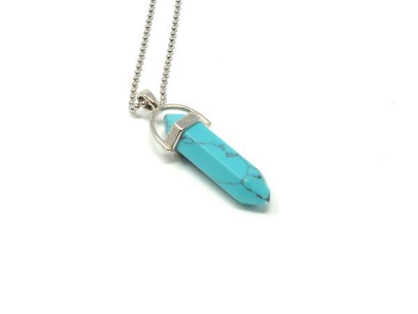 Hexagon Pillar Necklace — Turquoise Dyed Magnesite