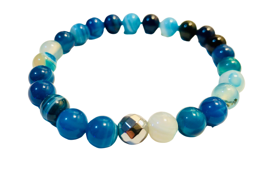 Fancy Mineral Stretch Bracelet — Blue Banded Agate