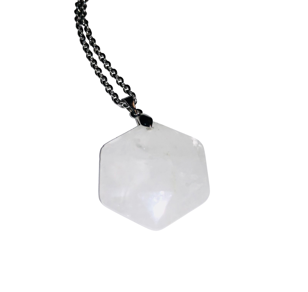 432Hz Hexagon Coin Necklace — Quartz