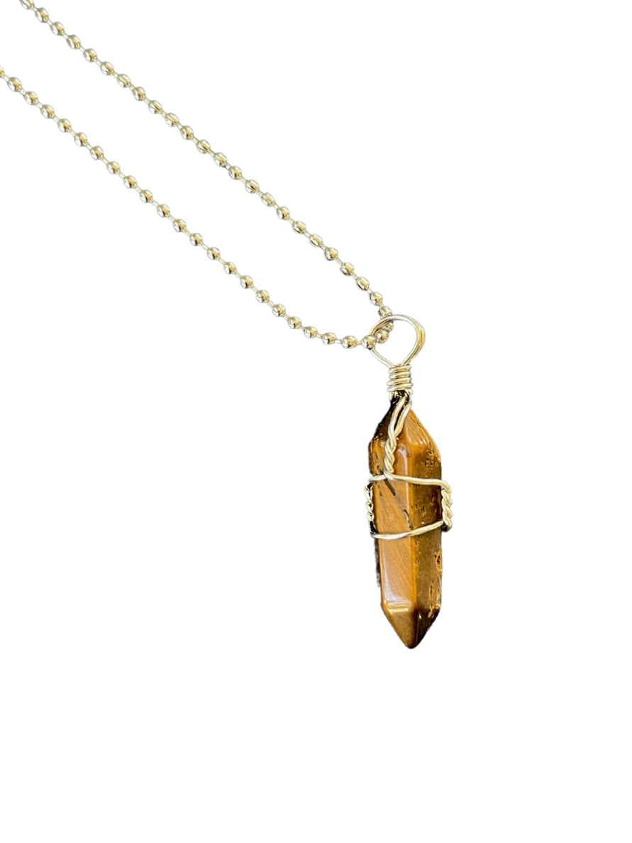 Hexagon Pillar Necklace — Tiger's Eye
