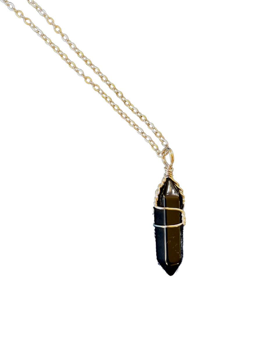Hexagon Pillar Necklace — Black Agate